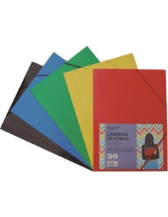 PAQ 5 CARPETA CARTON Fº GOMAS Y SOLAPAS COLORES SURTIDOS